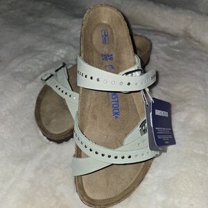 Birkenstock Franca Women's Mint Green Studded Double Strap Slide Sandals
